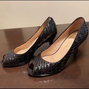 Cole Hahn collection peep toe patent leather pumps